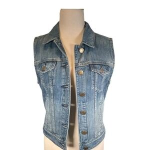 J. Crew Blue Denim‎ Vest Medium Womens, Biker Denim 100% Cotton